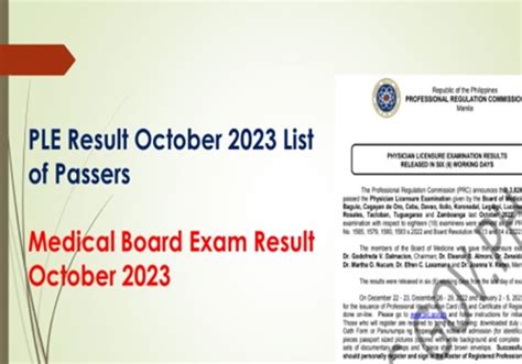 october 2023 ple results|PLE RESULT: October 2023 Physician board exam list of .